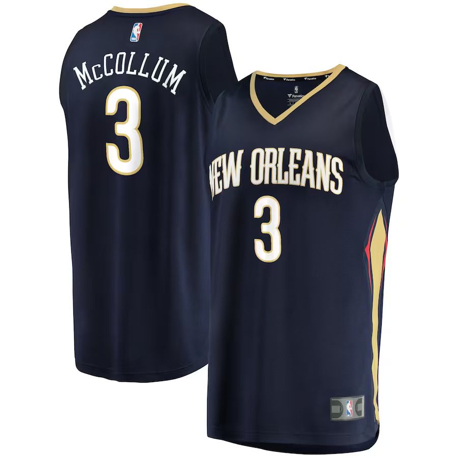 Men New Orleans Pelicans 3 C.J. McCollum Fanatics Branded Navy Icon Edition 2022-23 Fast Break Replica NBA Jersey